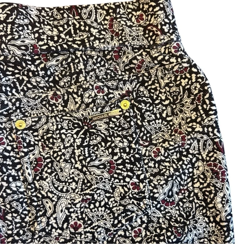 MICHAEL Michael Kors Boho Black Batik Print Stretch Knit Twill Leggings Size M